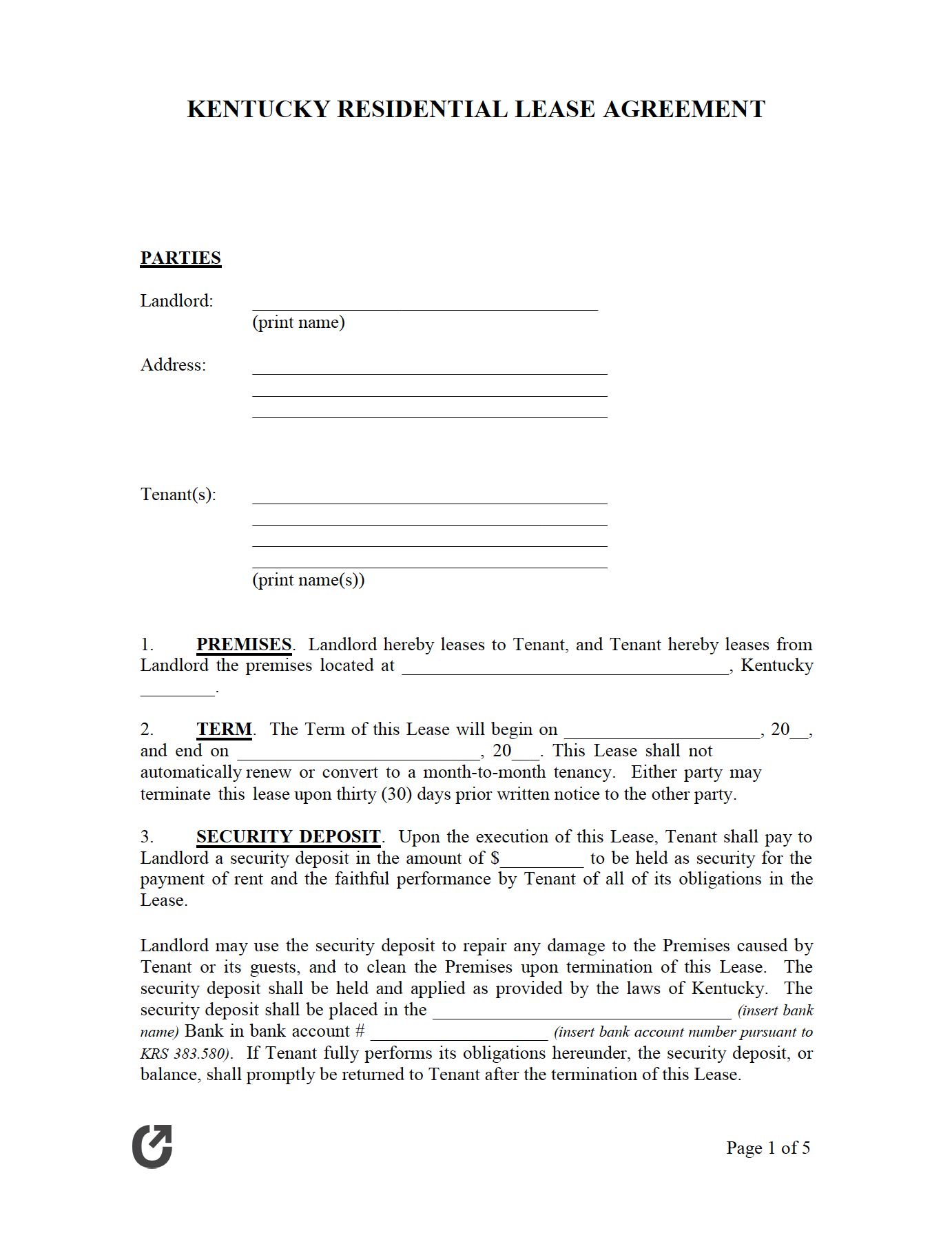 Free Kentucky Rental Lease Agreement Templates PDF WORD