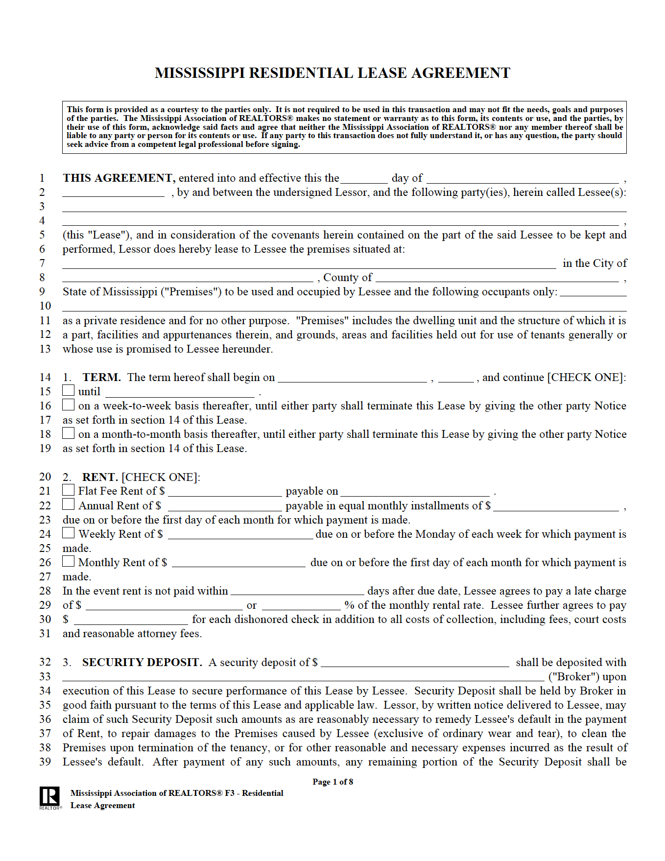 free mississippi rental lease agreement templates pdf word