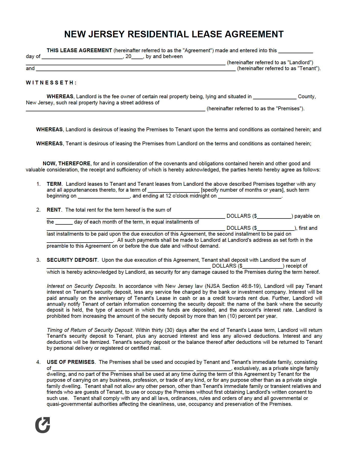 Free New Jersey Rental Lease Agreement Templates  PDF  WORD With new jersey residential lease agreement template
