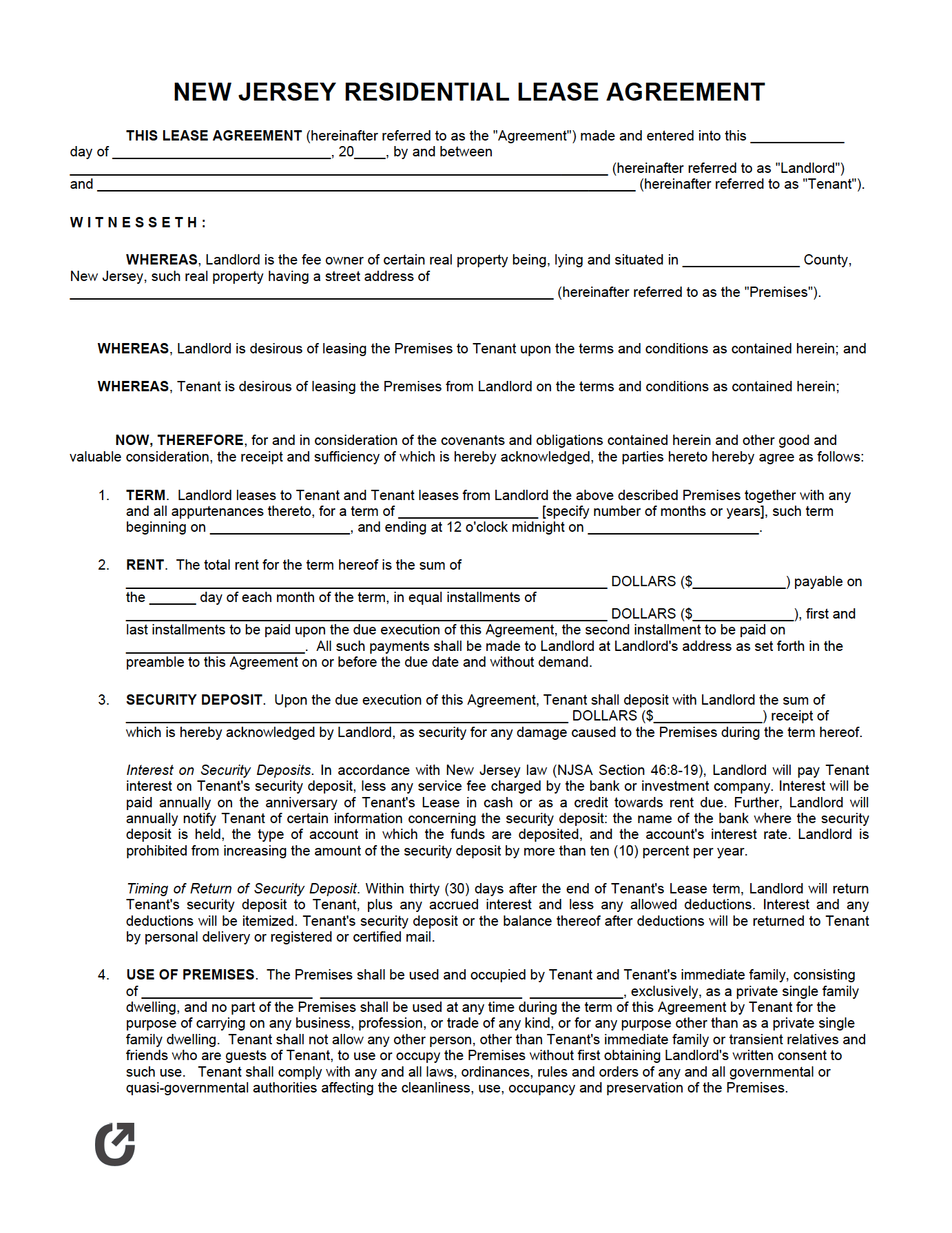 free new jersey standard residential lease agreement pdf word