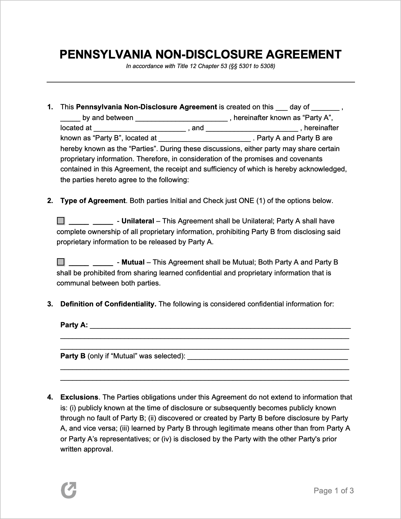 Free Pennsylvania Non Disclosure Agreement Template PDF WORD