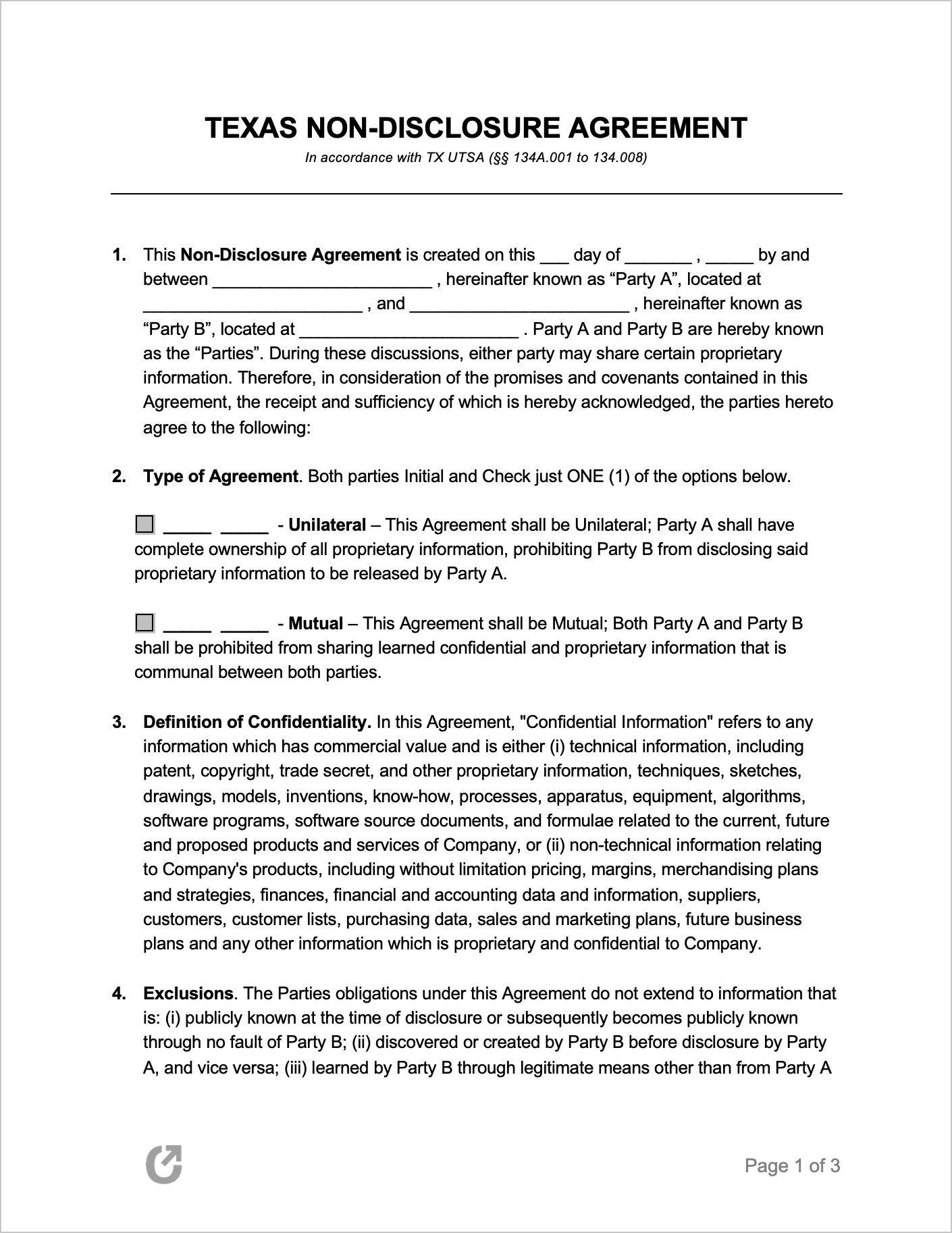 Free Texas Non Disclosure Agreement Template PDF WORD