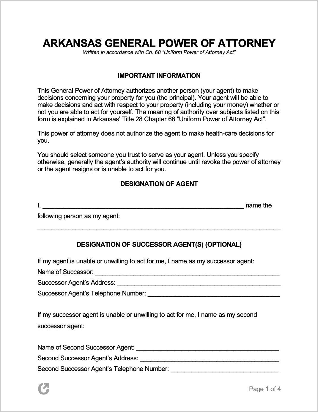 Free Arkansas General Power of Attorney Form PDF WORD