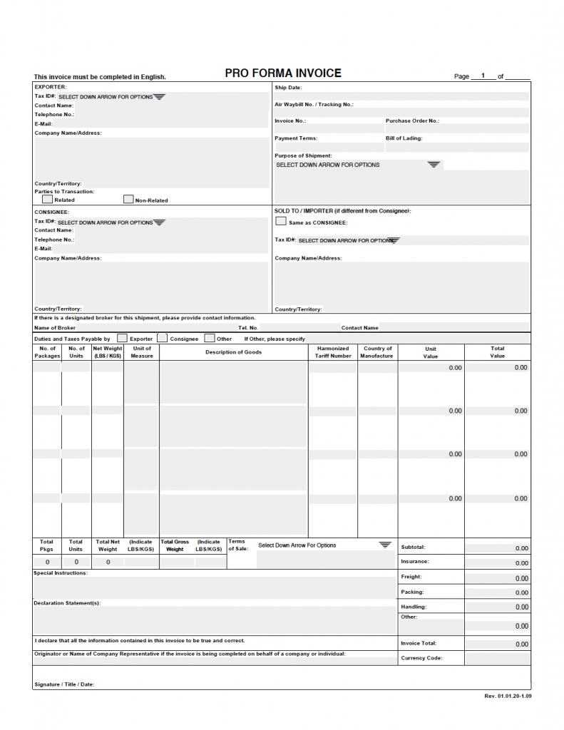 Fedex Pro Forma Invoice - Invoice