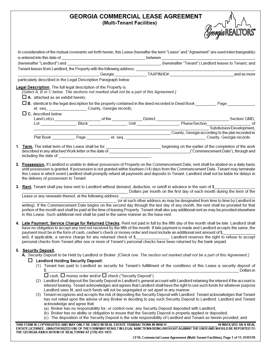 Free Georgia Commercial Lease Agreement PDF