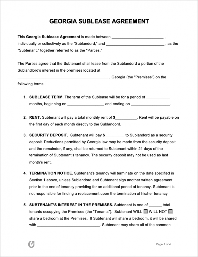 free georgia month to month lease agreement template pdf word doc