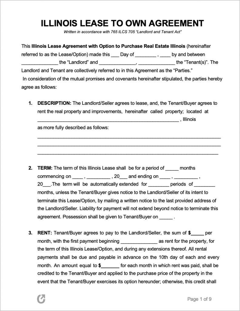 Free Illinois Rental Lease Agreement Templates PDF WORD RTF