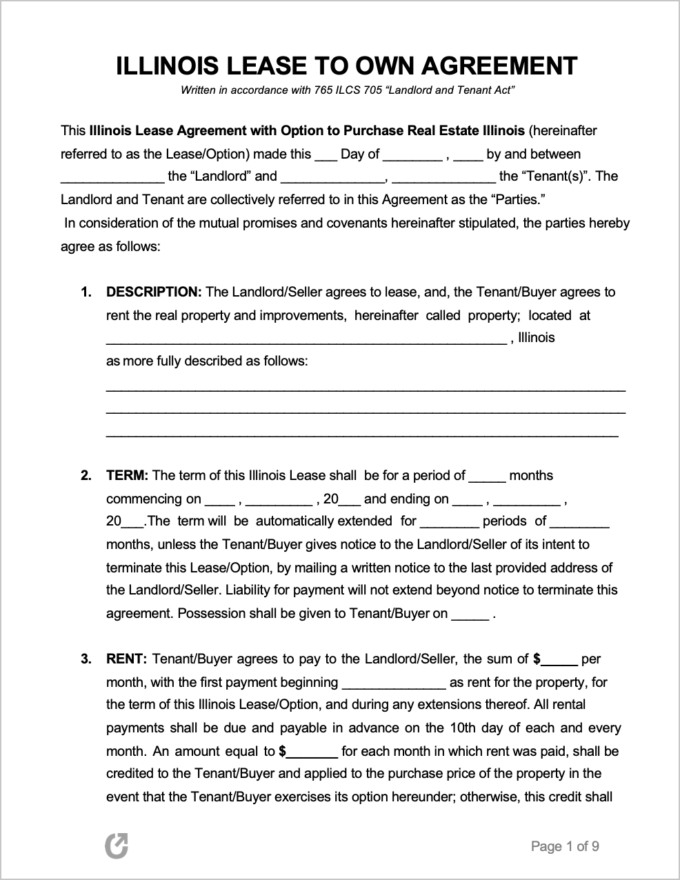 Free Illinois Lease To Own Agreement PDF WORD