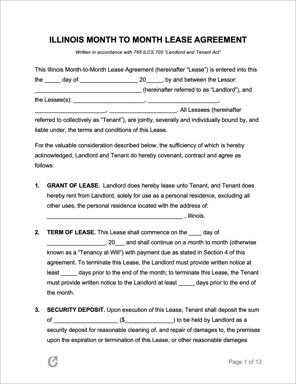 Free Illinois Month To Month Lease Agreement Pdf Word