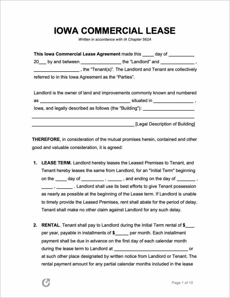 Free Iowa Rental Lease Agreement Templates PDF WORD