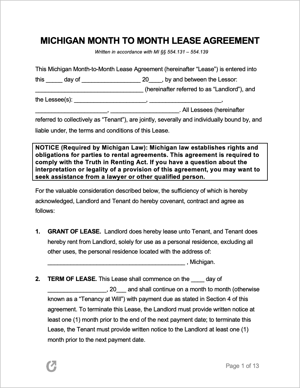 free michigan residential lease agreement template word pdf eforms