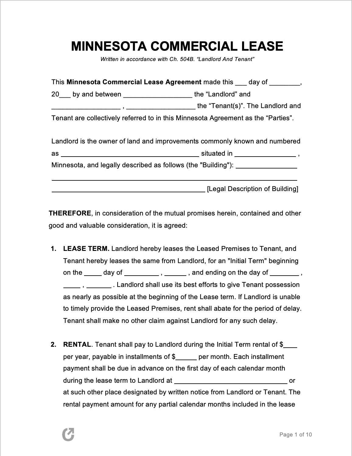 Free Minnesota Commercial Lease Agreement  PDF  WORD Pertaining To free commercial property management agreement template
