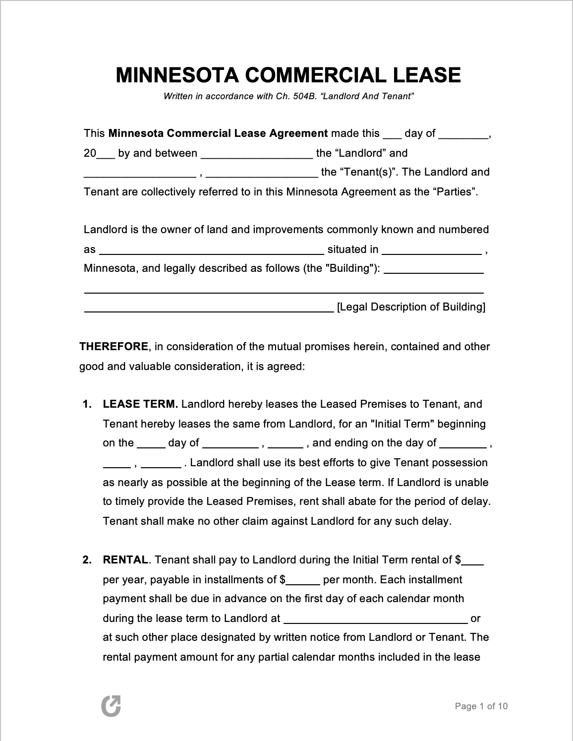 free minnesota commercial lease agreement pdf word