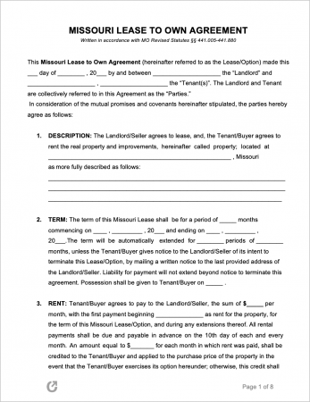 free missouri rental lease agreement templates pdf word