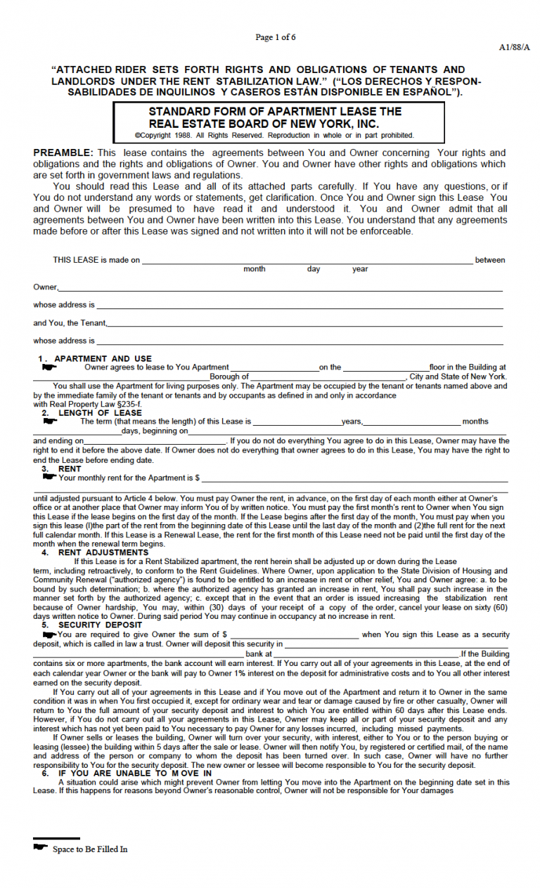 Free New York Standard Residential Lease Agreement PDF WORD RTF
