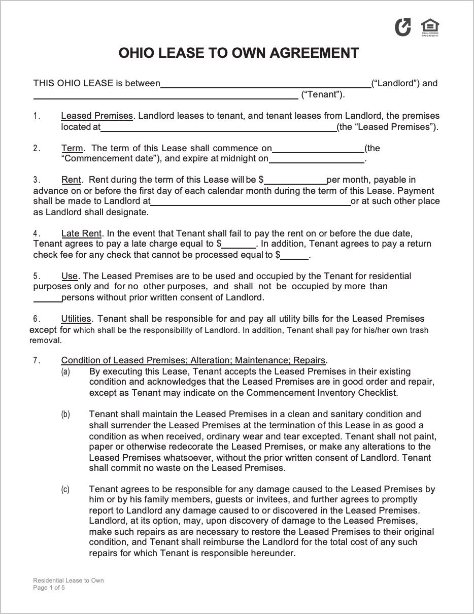 free ohio lease to own agreement pdf word