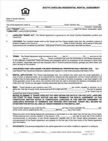 free south carolina rental lease agreement templates pdf