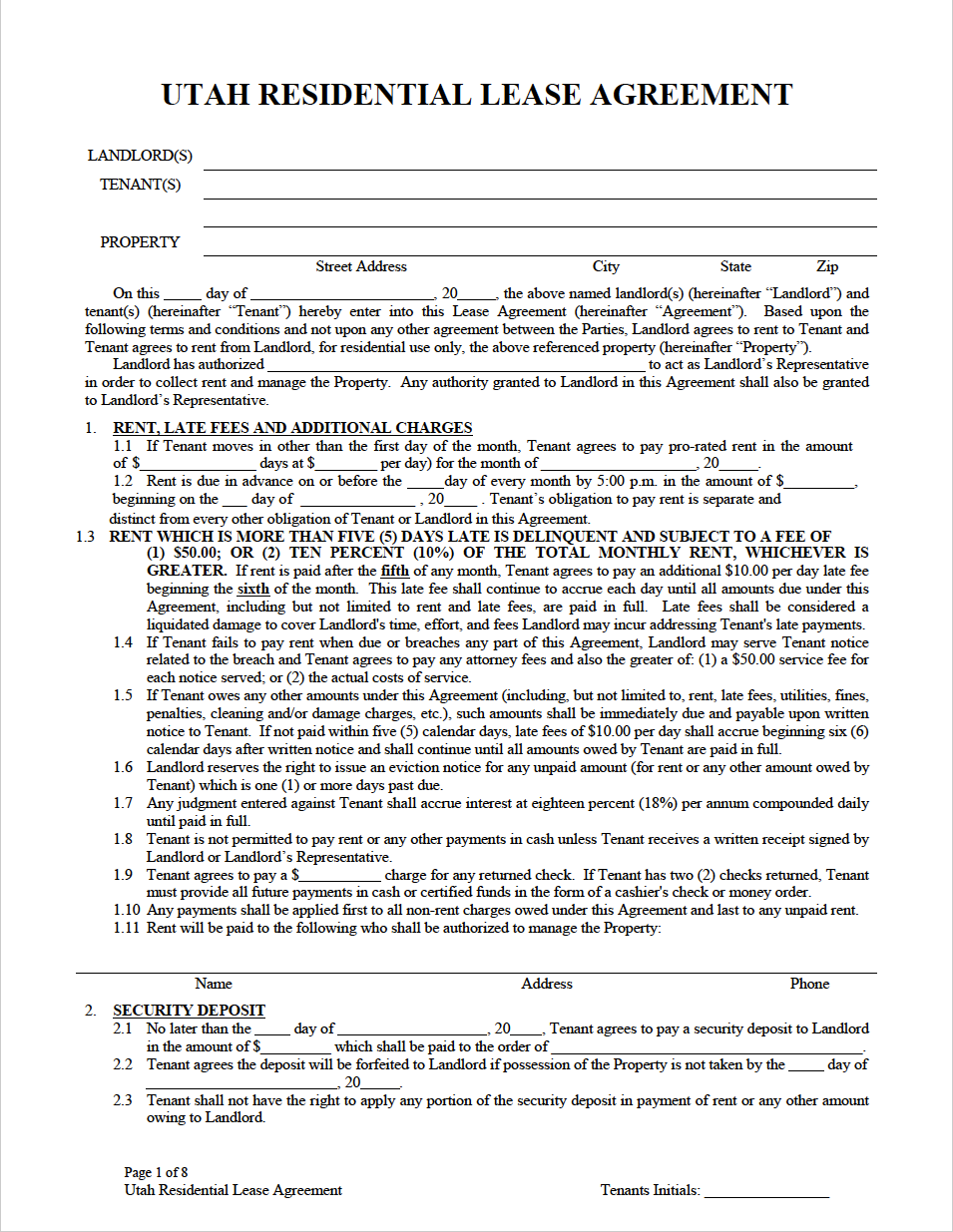 Free Utah Rental Lease Agreement Templates PDF WORD