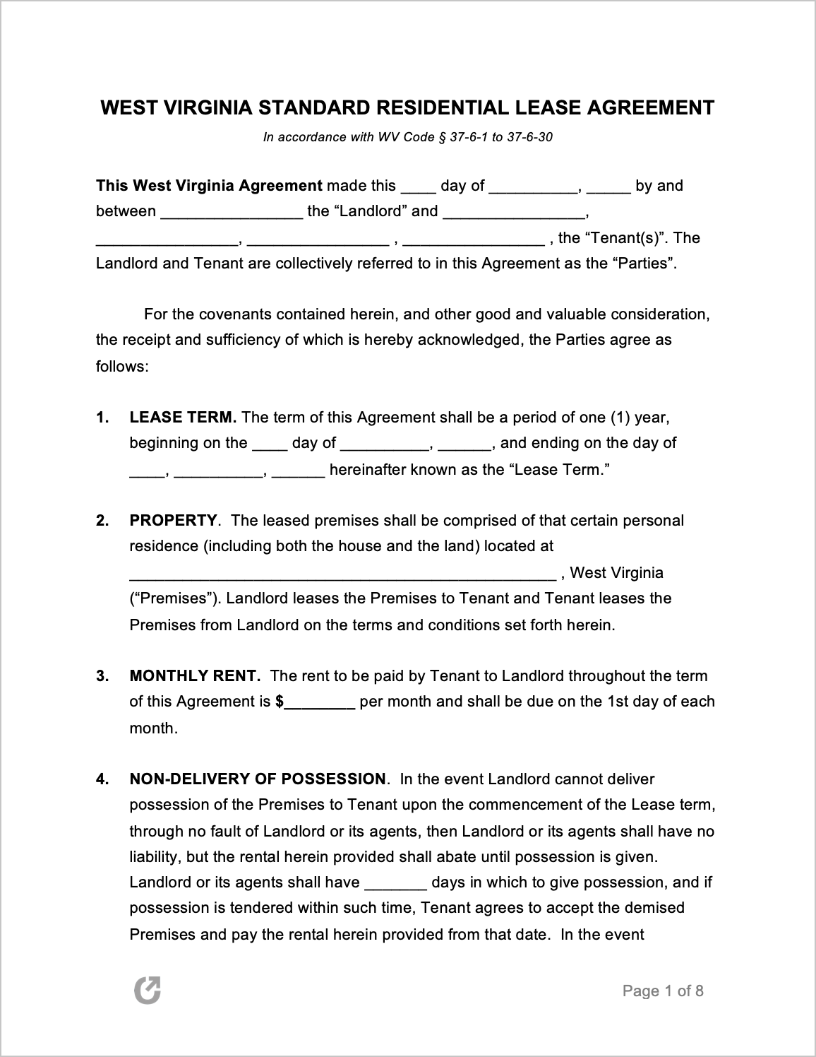 Free West Virginia Rental Lease Agreement Templates (23)  PDF  WORD For yearly rental agreement template