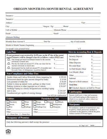 free oregon rental lease agreement templates pdf