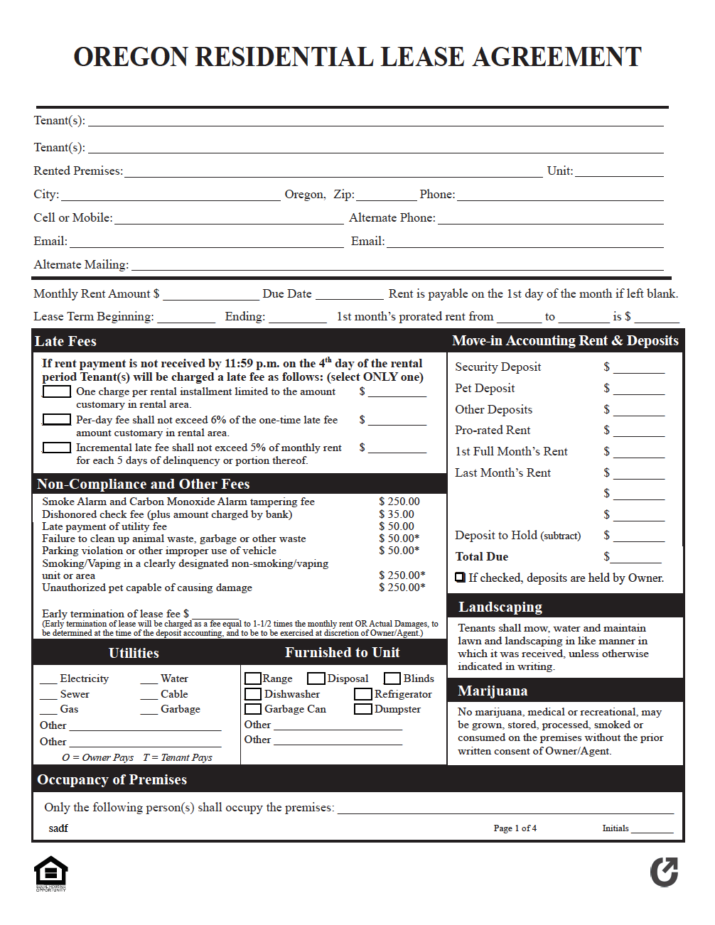 Free Oregon Standard Residential Rental Agreement PDF