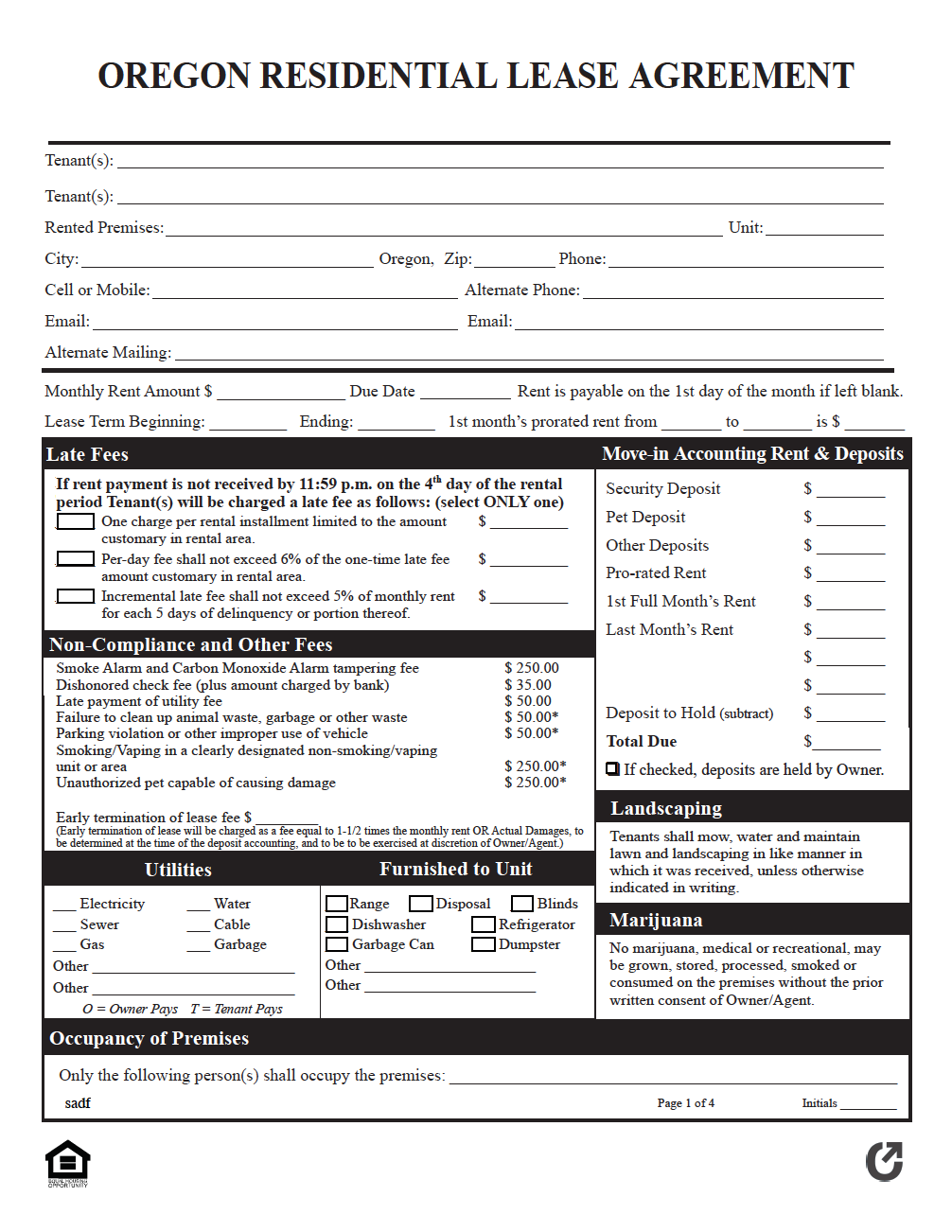 Oregon Lease Agreement Form