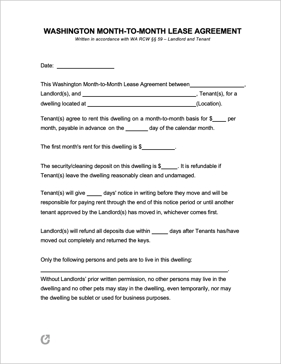 Free Washington Month to Month Lease Agreement PDF WORD