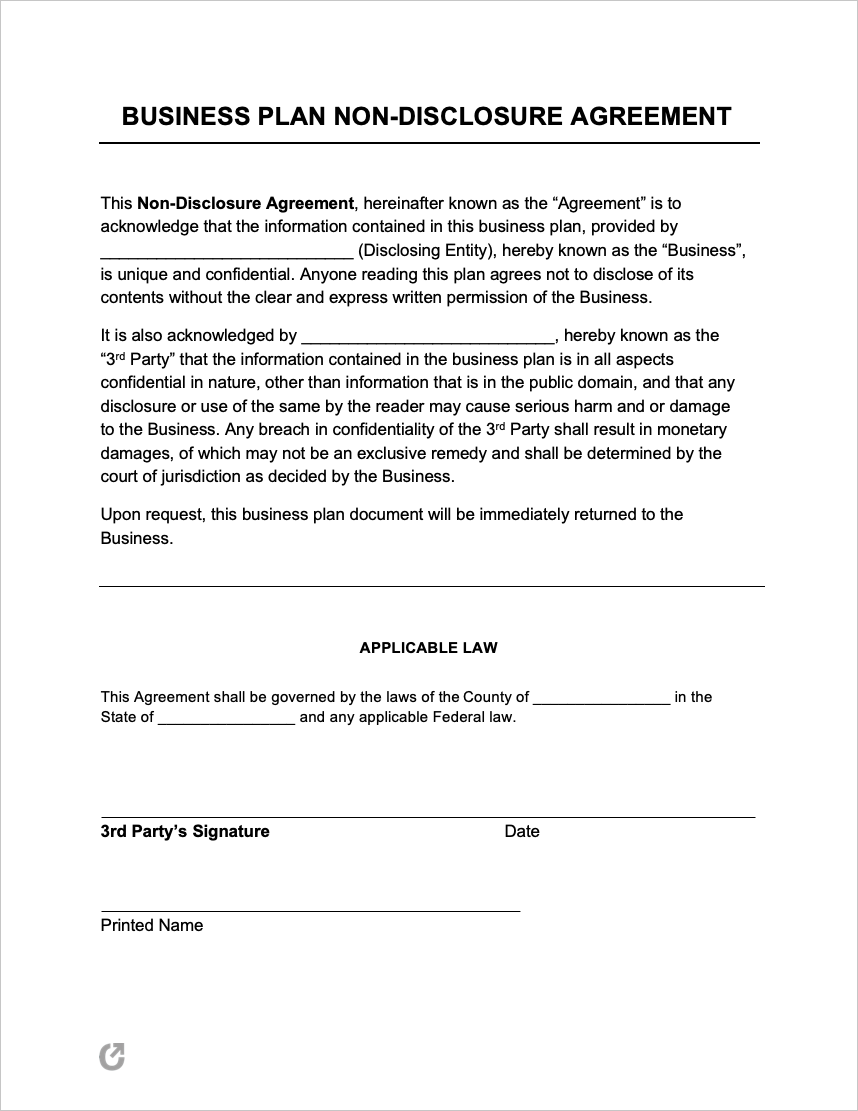 Free Business Plan Non Disclosure Agreement PDF WORD RTF