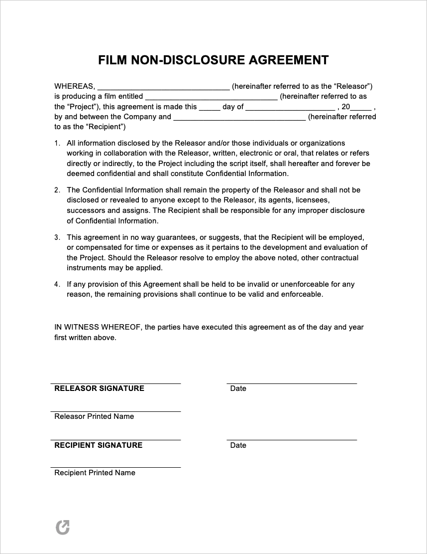 Free Film / Movie Non-Disclosure Agreement Template  PDF  WORD  RTF Pertaining To Nda Template Word Document