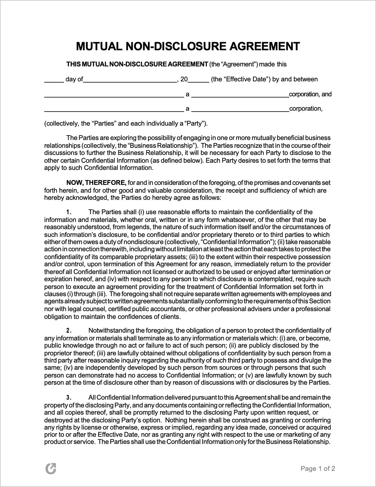 sample non disclosure agreement template