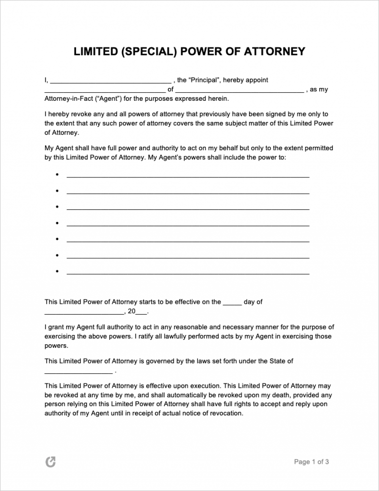 Free Power Of Attorney Forms PDF WORD