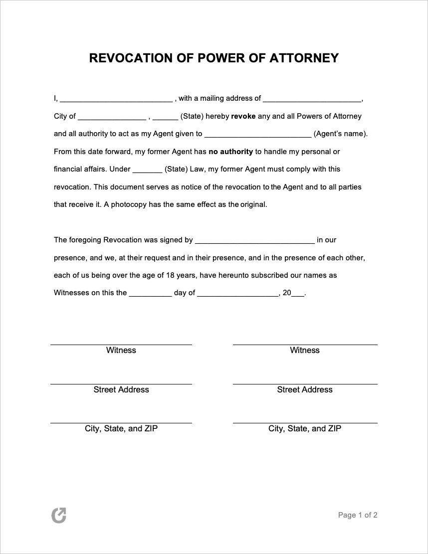 Washington State Revocation Of Power Of Attorney Form