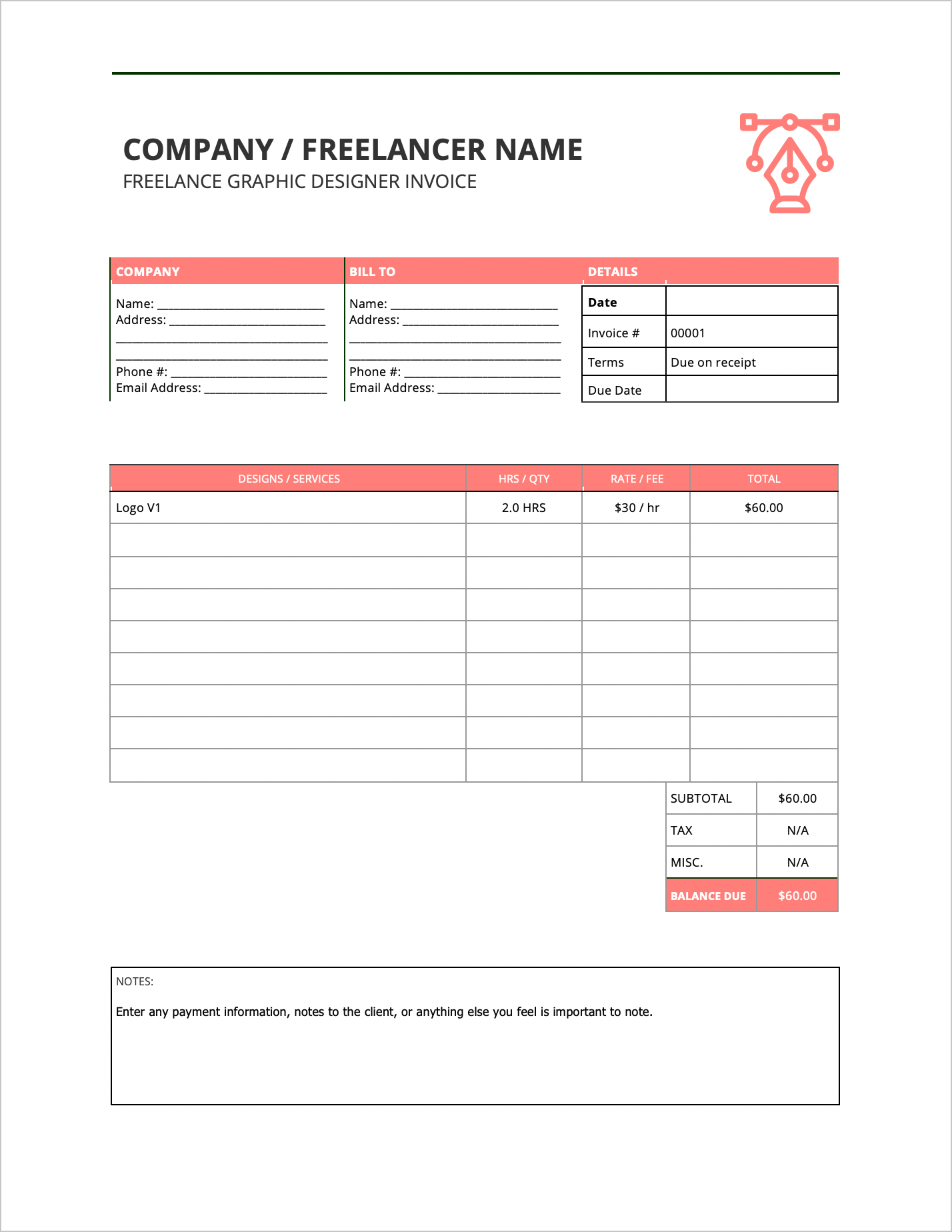 Free Freelance Graphic Designer Invoice Template Pdf Word Excel