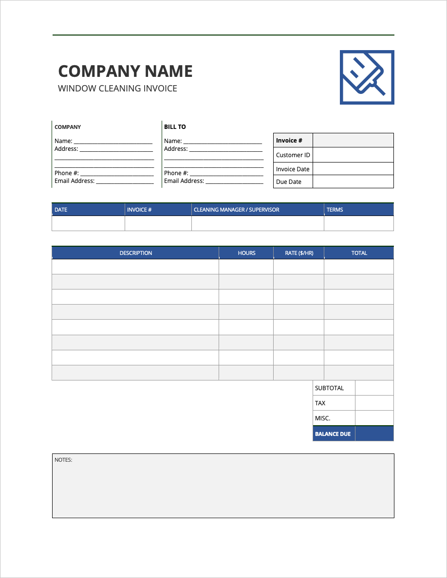 Window Cleaning Invoice Template