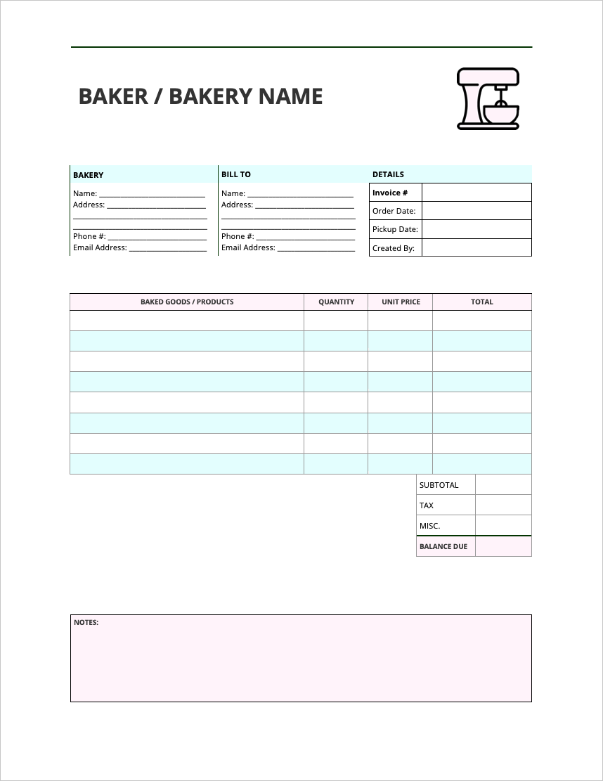 Free Bakery Invoice Template PDF WORD EXCEL