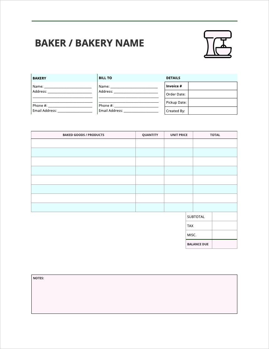 free bakery invoice template pdf word excel