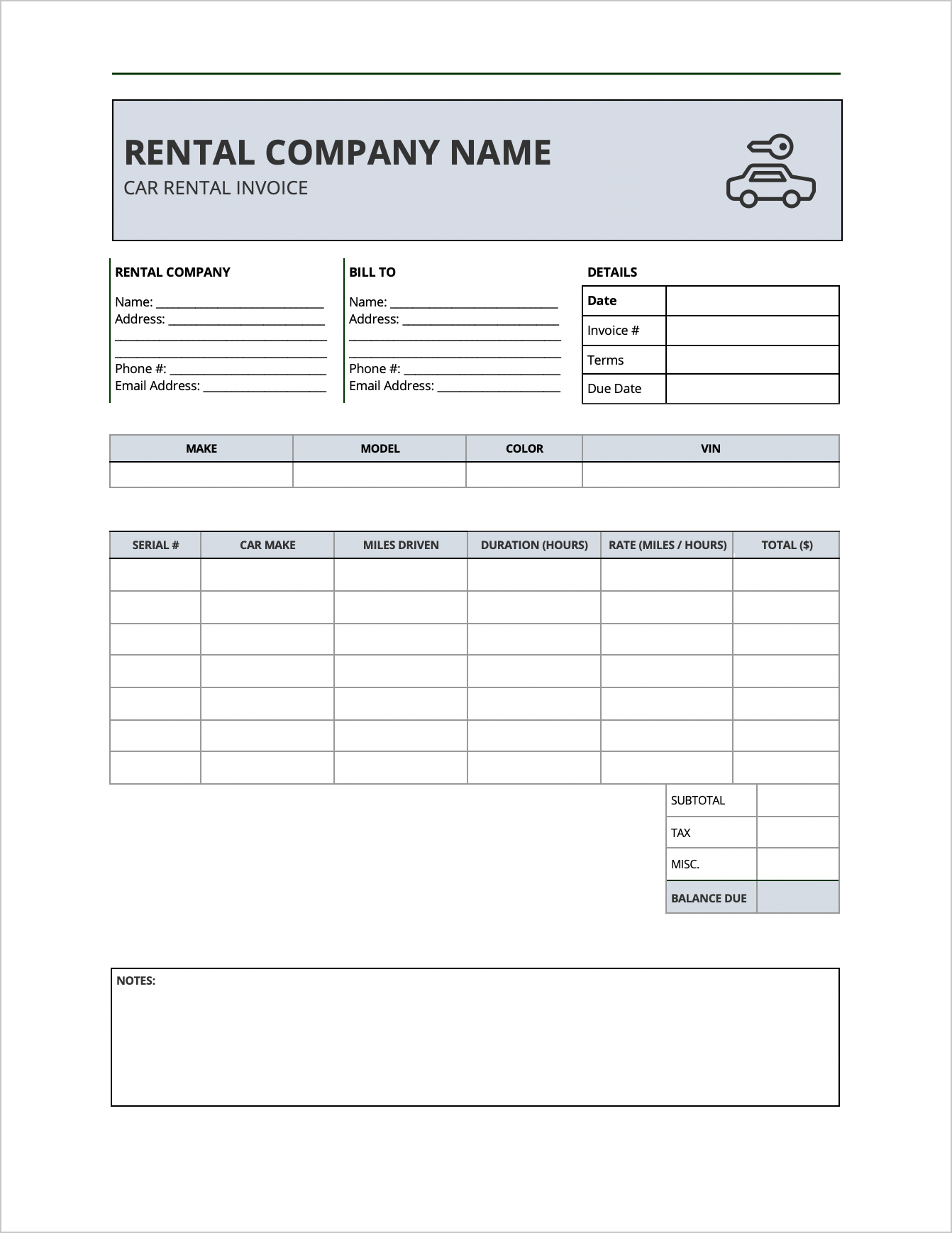Free Car Rental Invoice Template | PDF | WORD | EXCEL