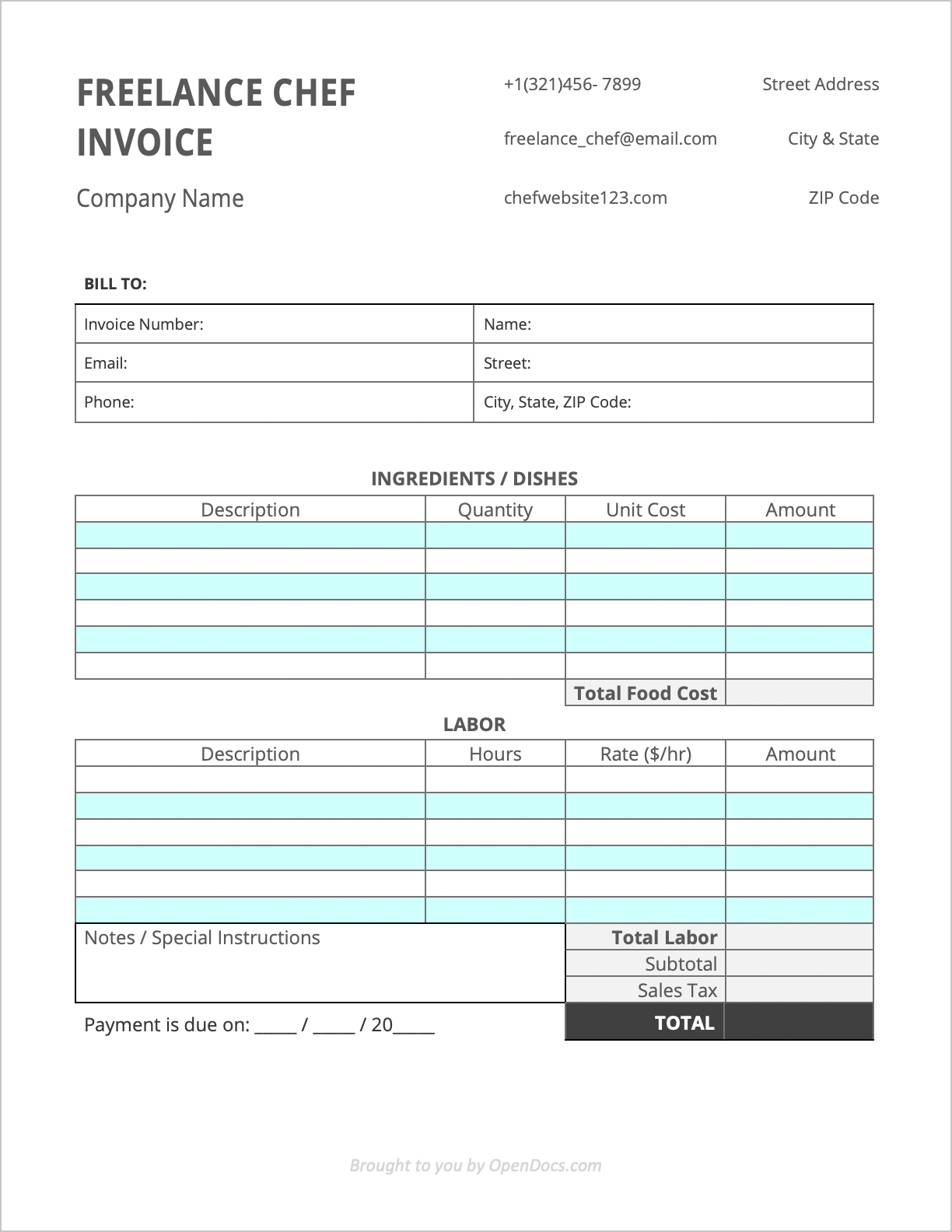 Free Freelance Chef Invoice Template PDF WORD EXCEL