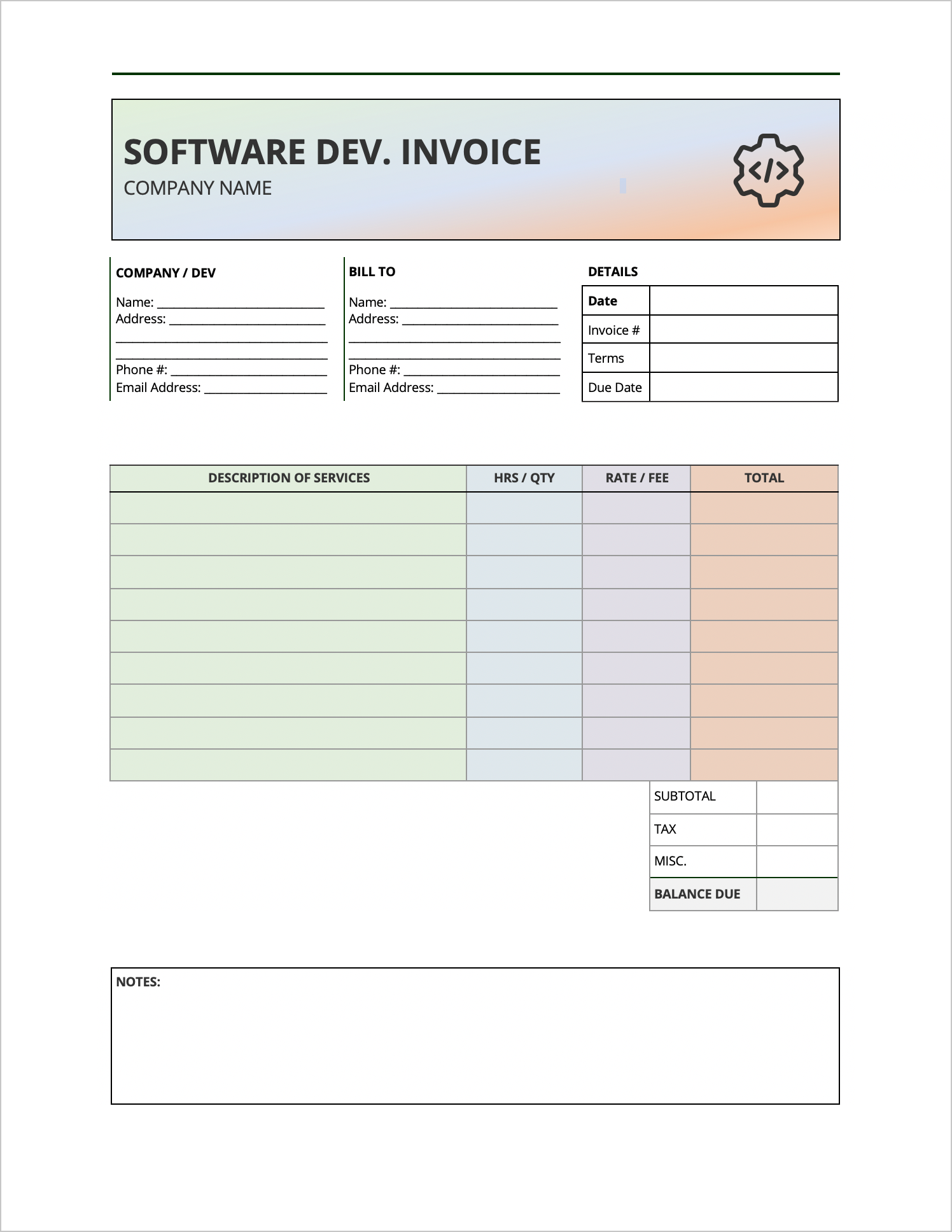 Free Software Development Invoice Template Pdf Word Excel