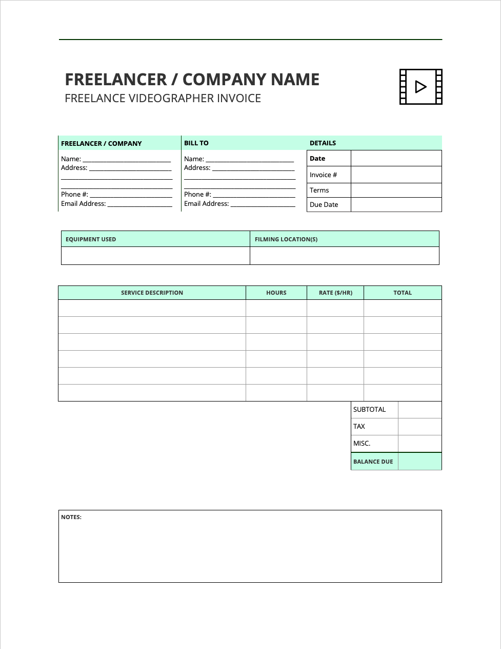 Videography Invoice Template