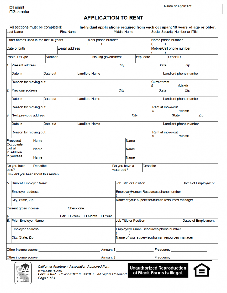 Free California Rental Application Pdf Word 7241