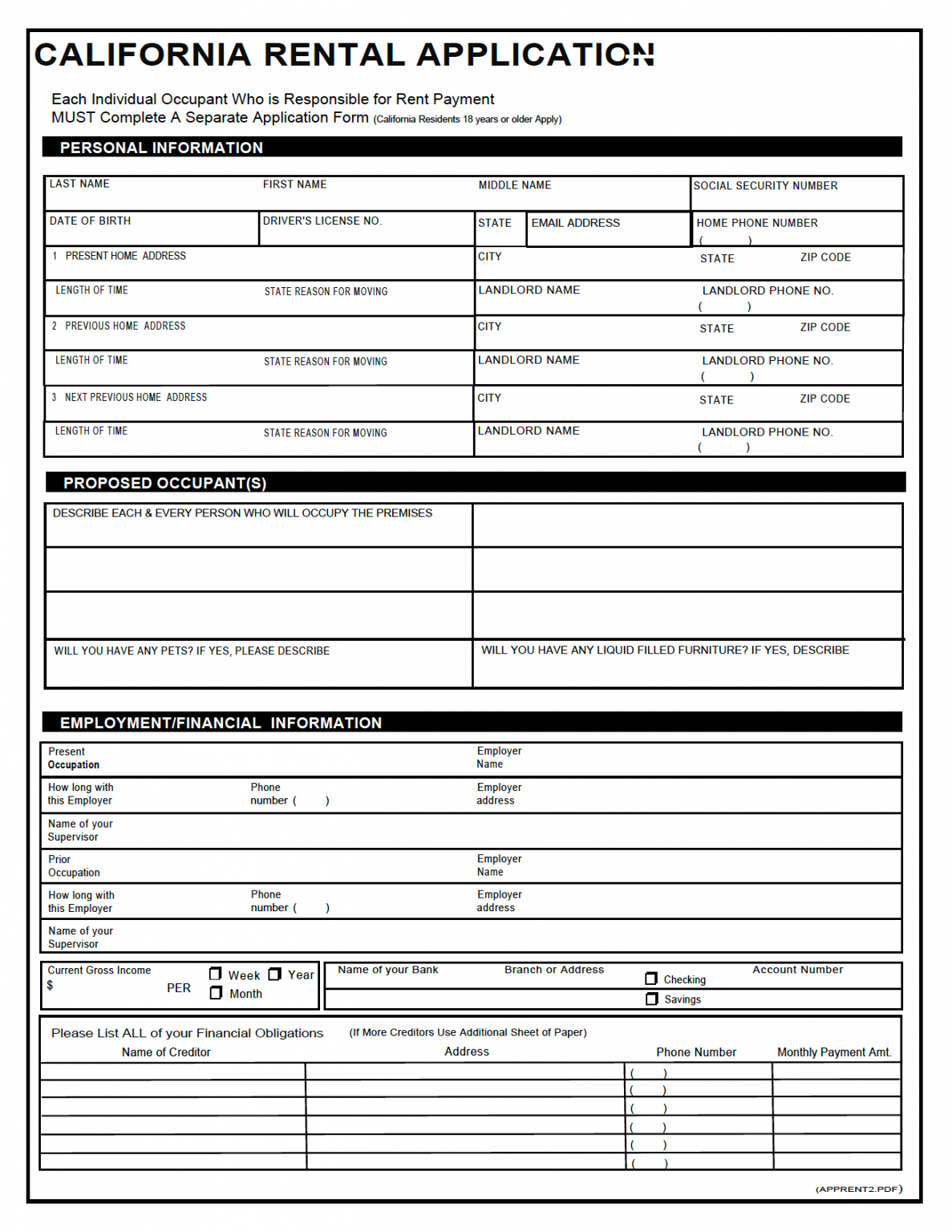Free California Rental Application PDF WORD Tomas Rosprim