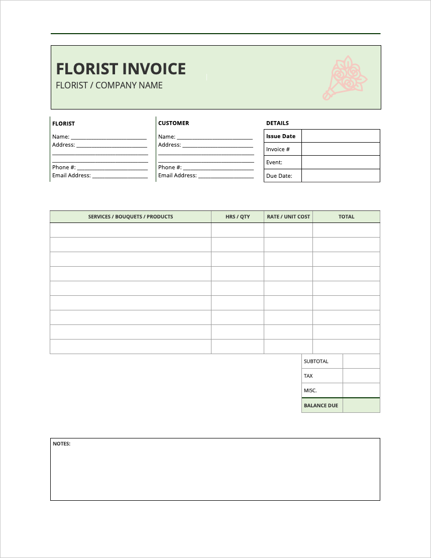 Free Florist Invoice Template Pdf Word Excel
