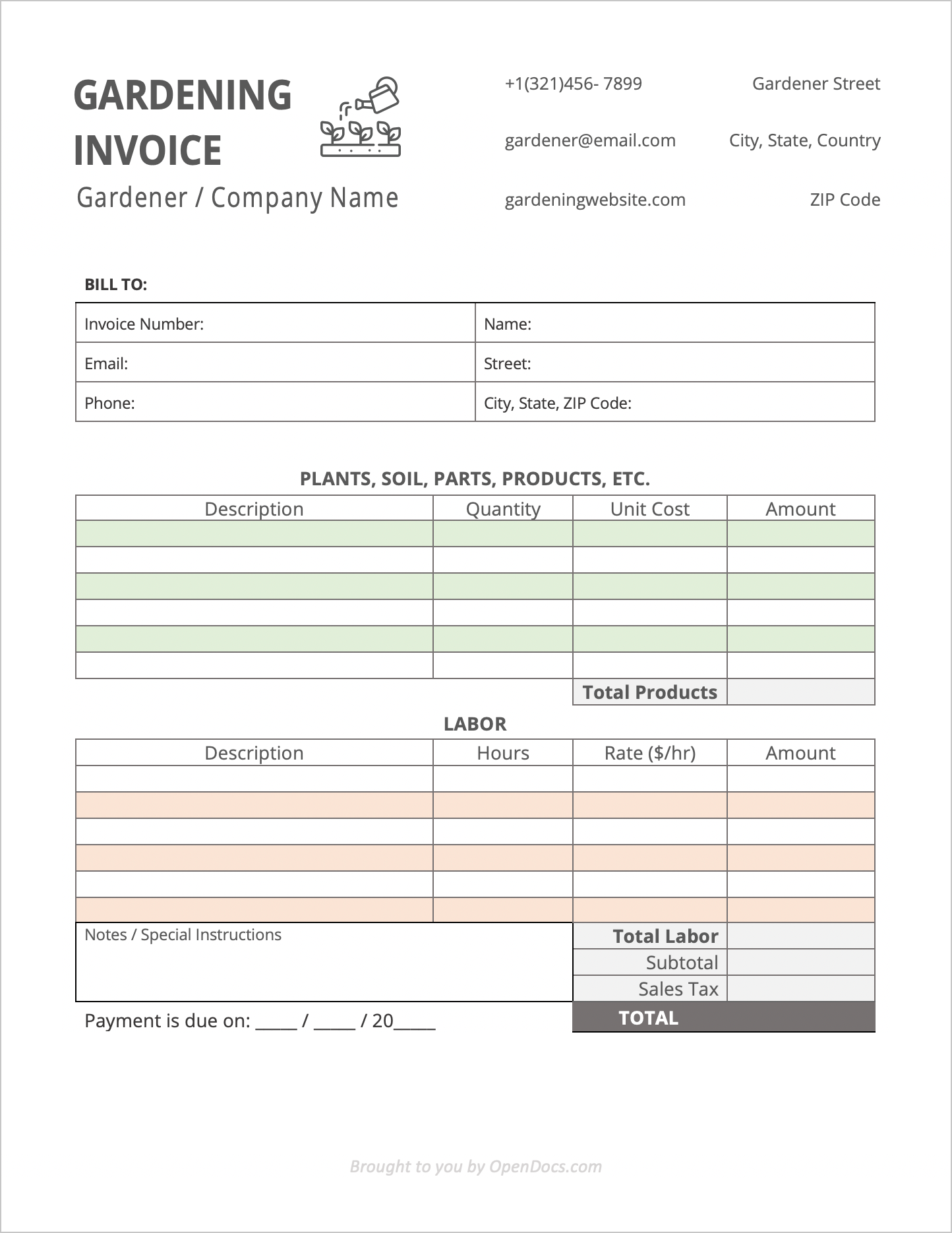 Free Gardening Invoice Template  PDF  WORD  EXCEL Pertaining To Gardening Invoice Template