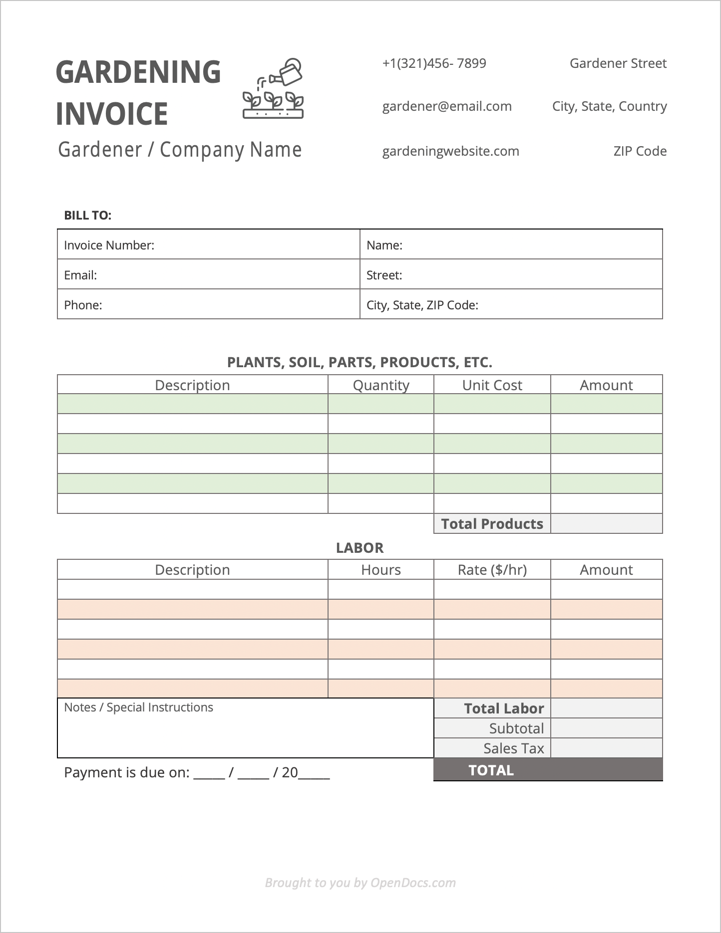 Free Gardening Invoice Template PDF WORD EXCEL