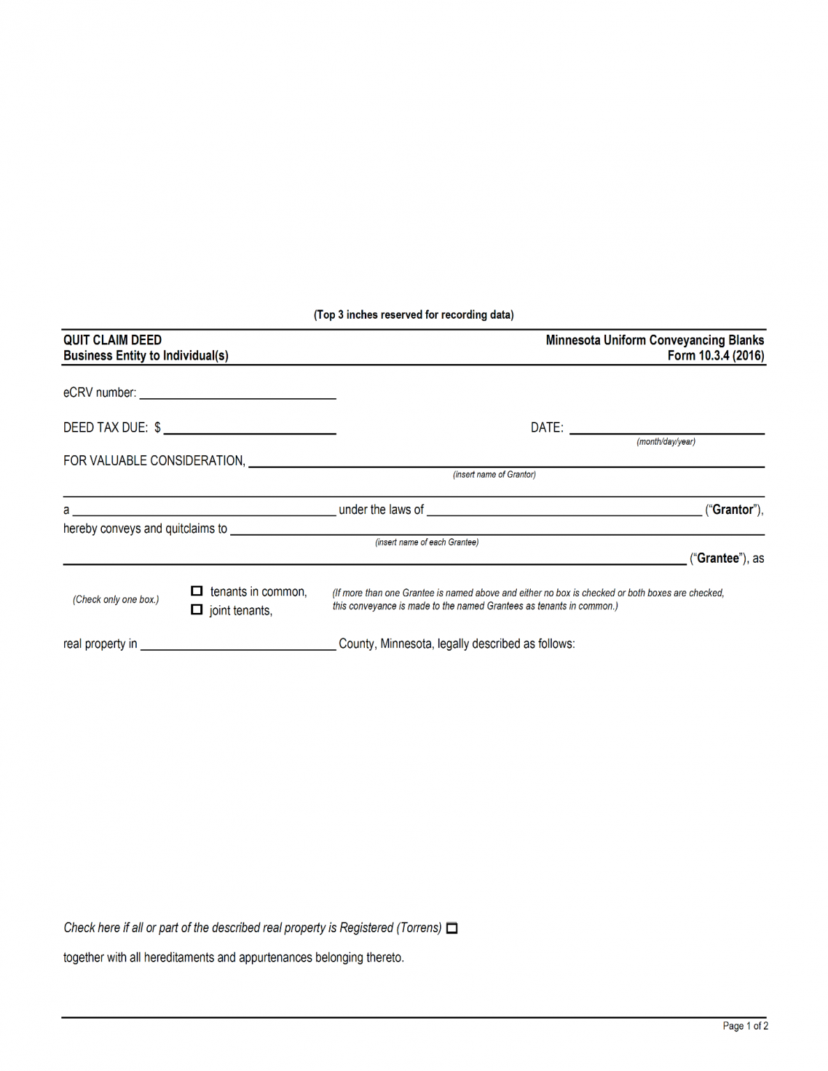 Free Minnesota Quit Claim Deed Form PDF