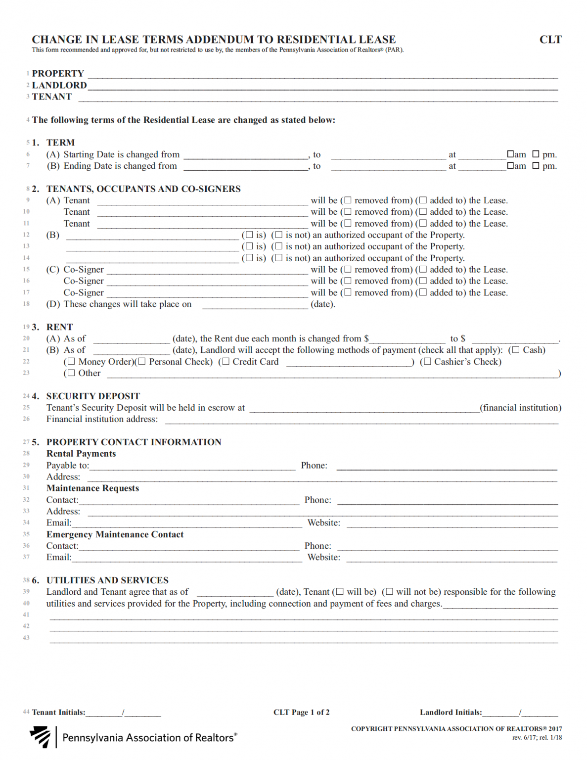 Free Pennsylvania Rental Lease Agreement Templates PDF WORD