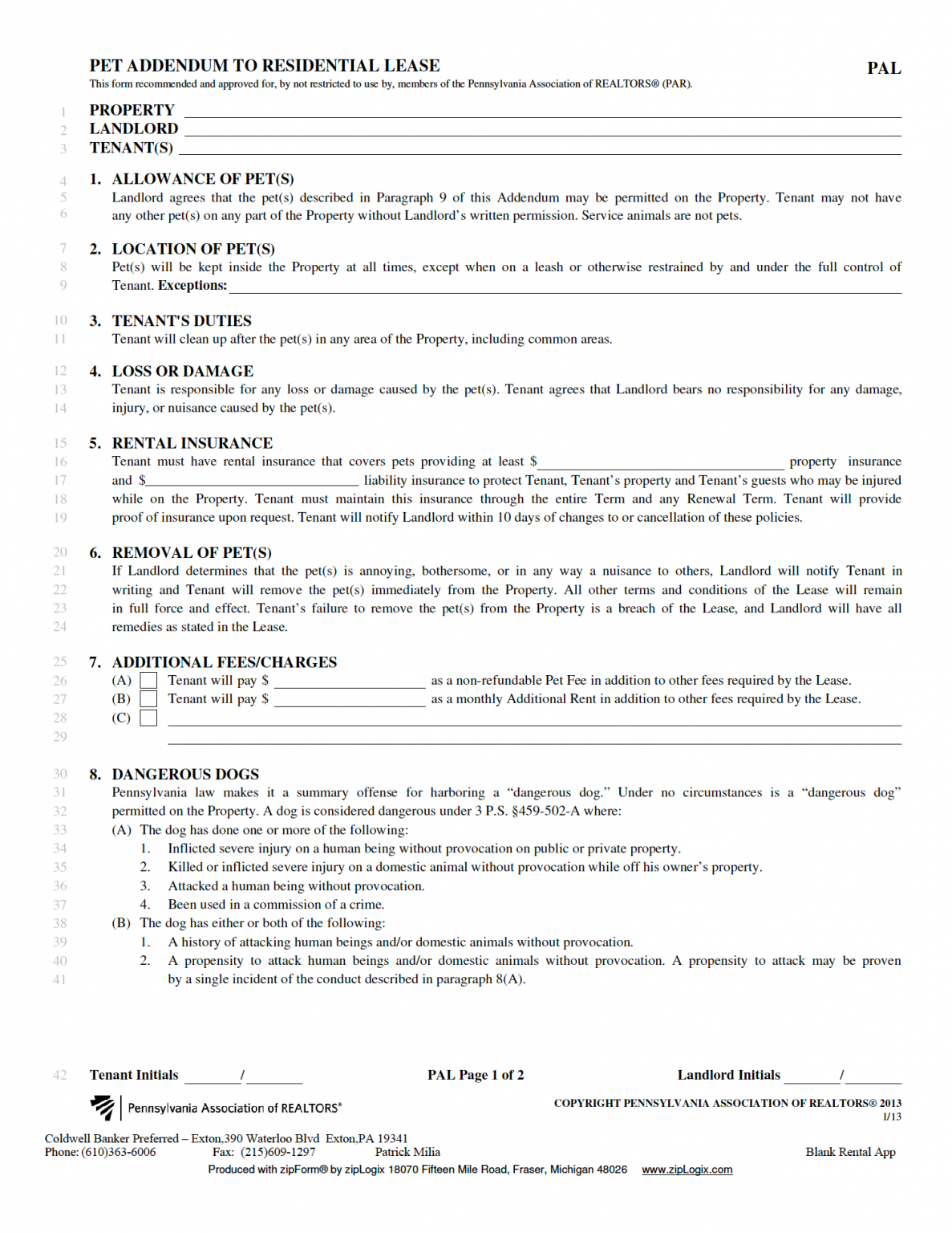 Pet Addendum To Lease Agreement Template