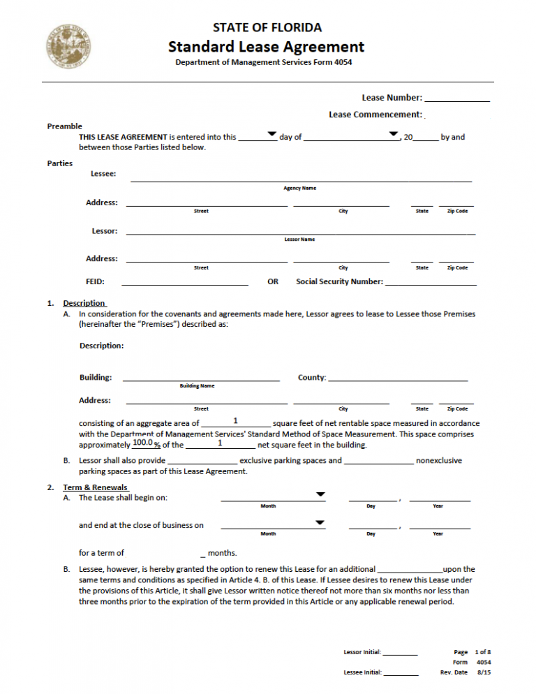 Free Florida Standard Residential Lease Agreement PDF