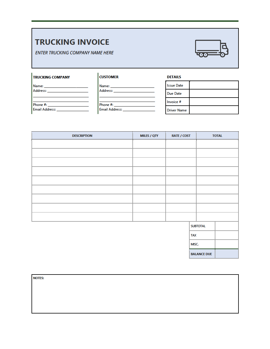 Free Trucking Invoice Template PDF WORD EXCEL